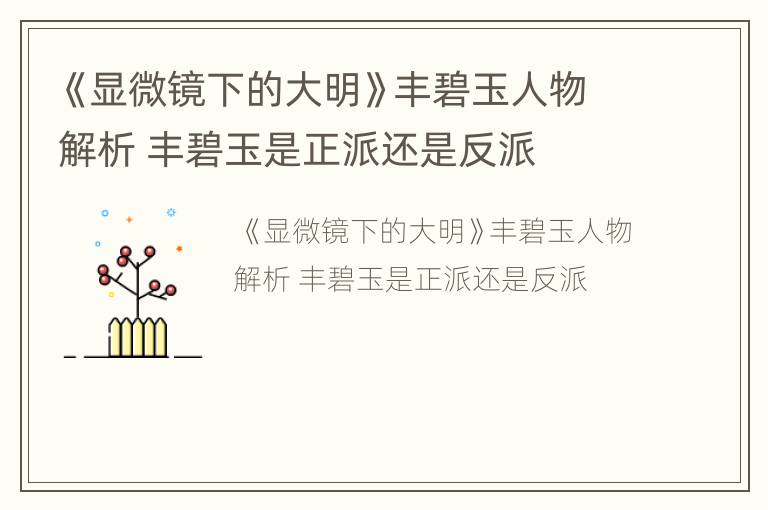 《显微镜下的大明》丰碧玉人物解析 丰碧玉是正派还是反派