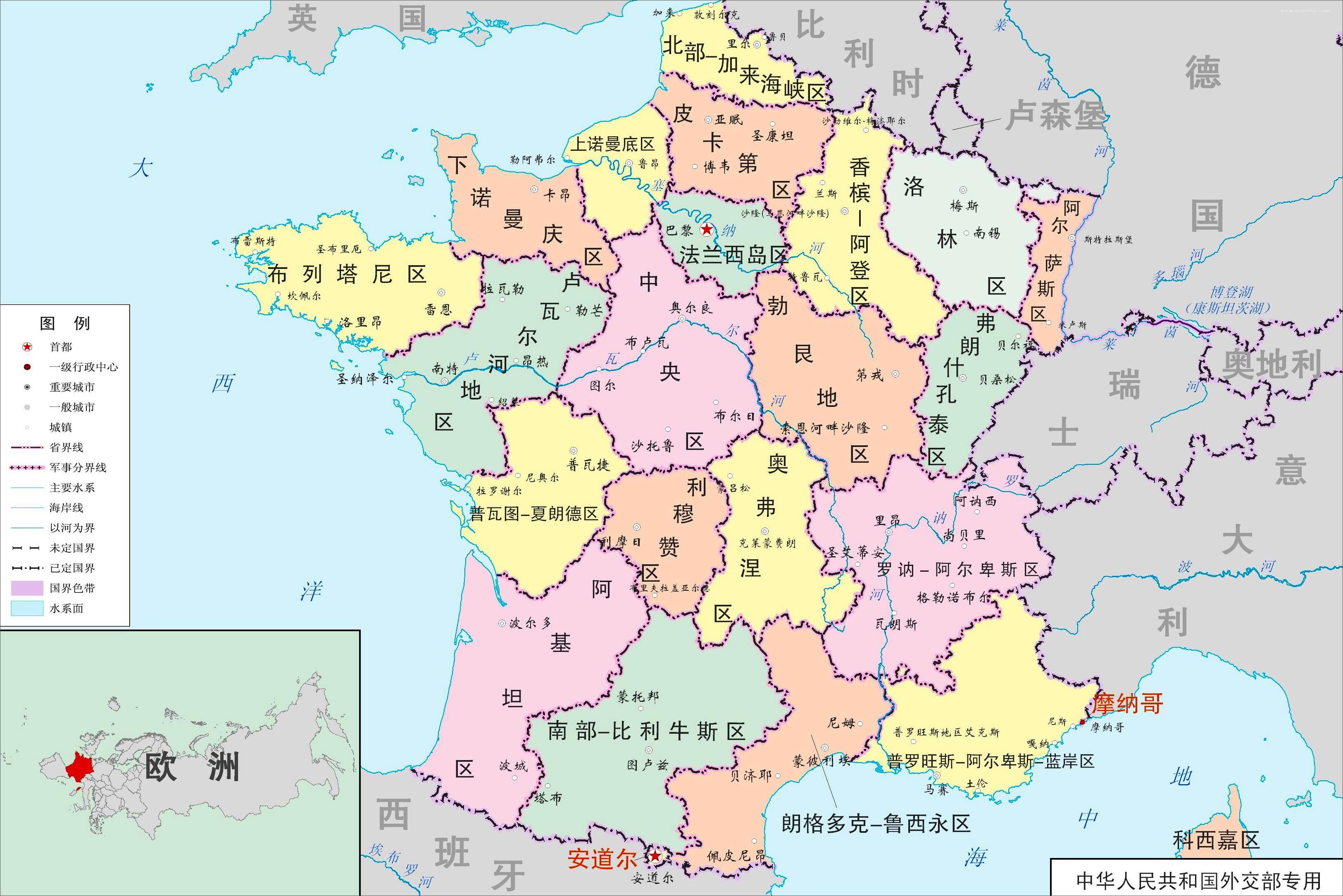 法国共和国,简称法国,是西欧半总统共和国,海外领土包括南美洲和南