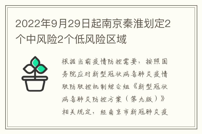 2022年9月29日起南京秦淮划定2个中风险2个低风险区域