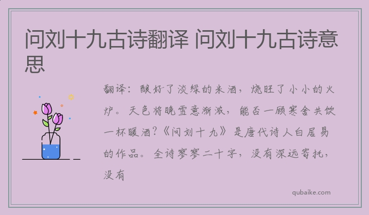 问刘十九古诗翻译 问刘十九古诗意思