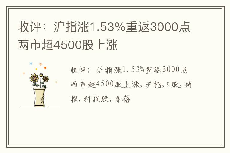 收评：沪指涨1.53%重返3000点 两市超4500股上涨