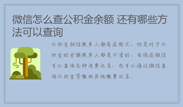 微信怎么查公积金余额 还有哪些方法可以查询