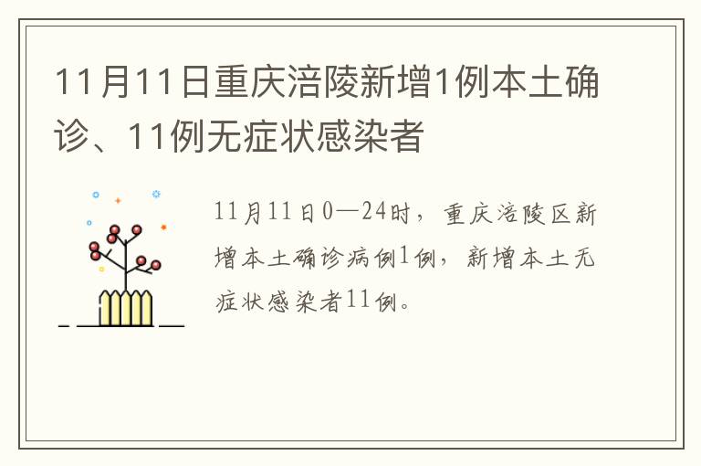 11月11日重庆涪陵新增1例本土确诊、11例无症状感染者