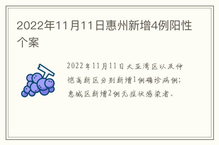 2022年11月11日惠州新增4例阳性个案