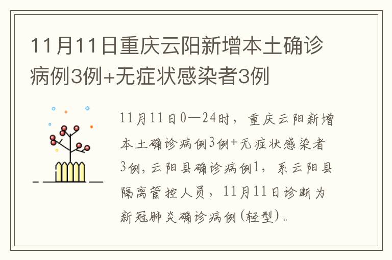 11月11日重庆云阳新增本土确诊病例3例+无症状感染者3例