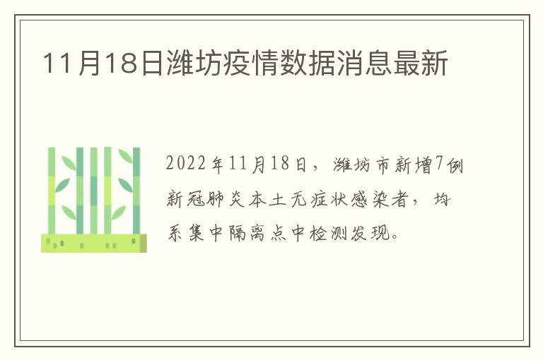 11月18日潍坊疫情数据消息最新