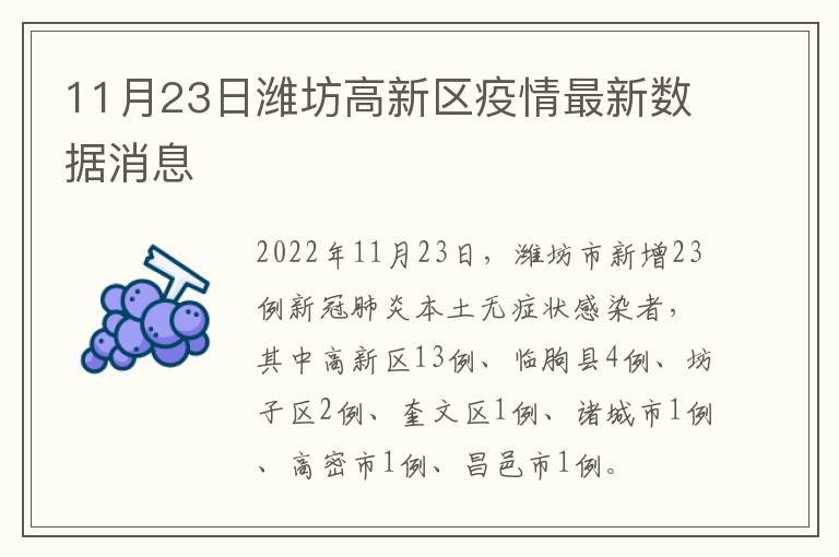 11月23日潍坊高新区疫情最新数据消息