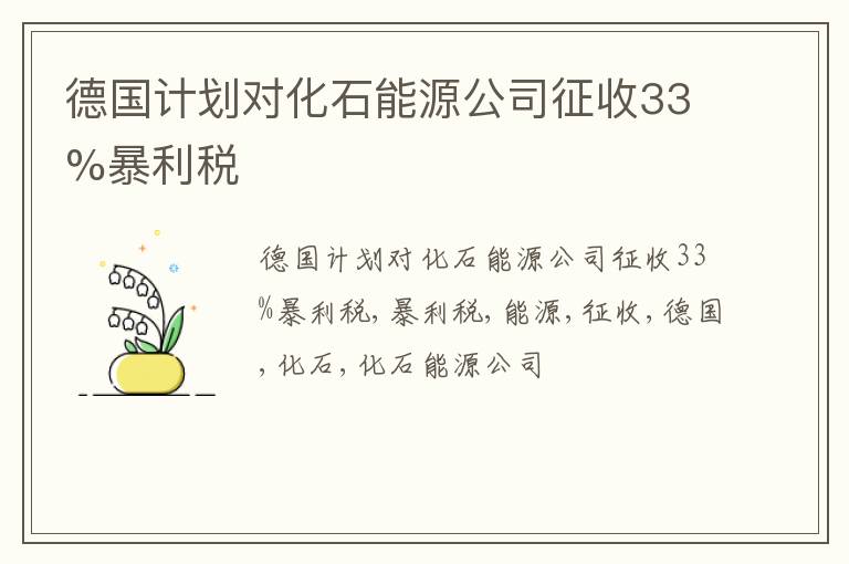 德国计划对化石能源公司征收33%暴利税