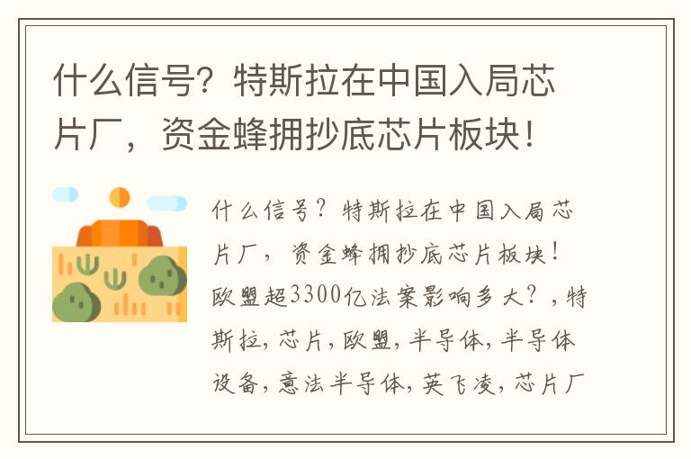 什么信号？特斯拉在中国入局芯片厂，资金蜂拥抄底芯片板块！欧盟超3300亿法案影响多大？