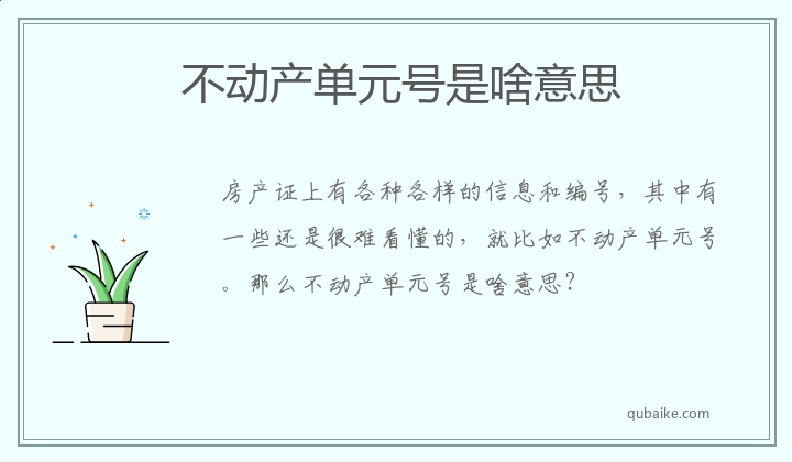 不动产单元号是啥意思