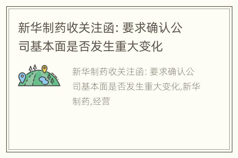 新华制药收关注函：要求确认公司基本面是否发生重大变化