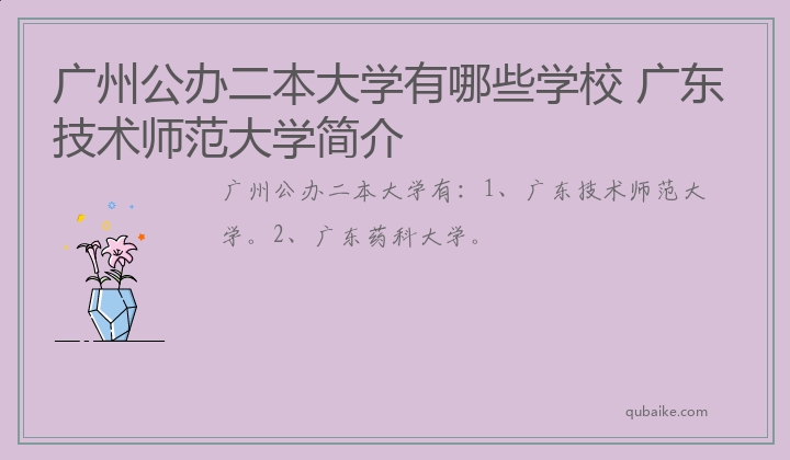 广州公办二本大学有哪些学校 广东技术师范大学简介