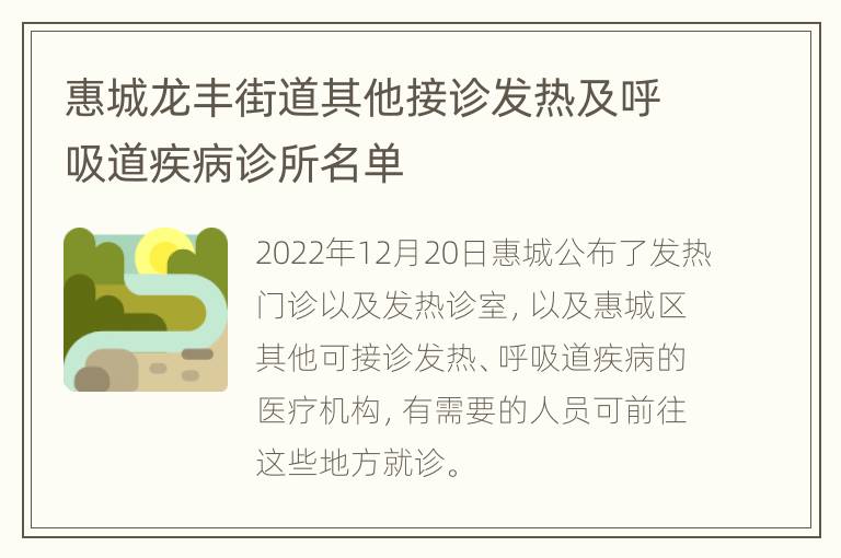 惠城龙丰街道其他接诊发热及呼吸道疾病诊所名单