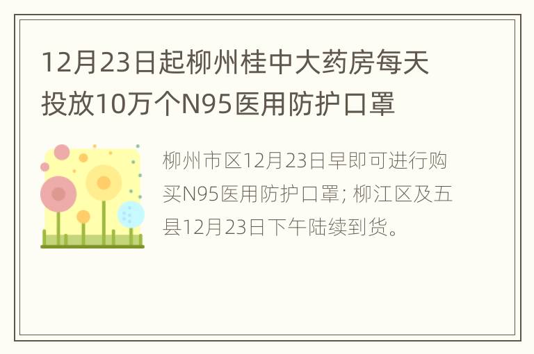 12月23日起柳州桂中大药房每天投放10万个N95医用防护口罩