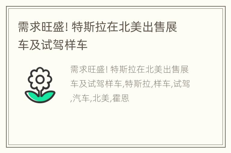 需求旺盛！特斯拉在北美出售展车及试驾样车