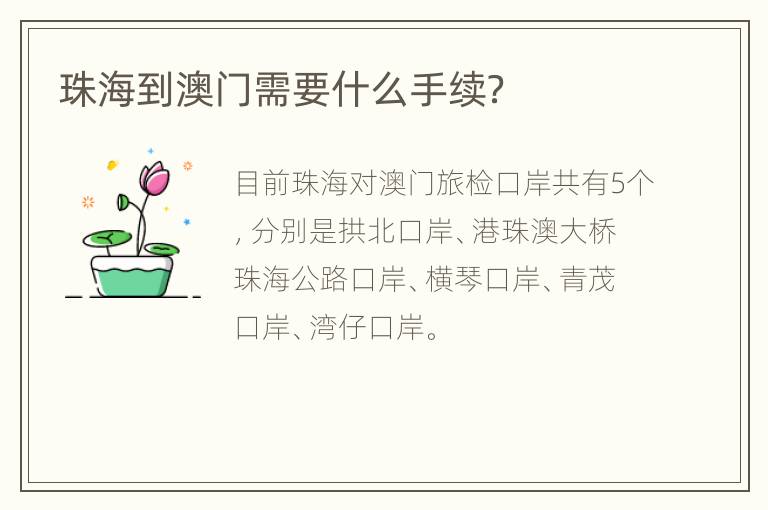 珠海到澳门需要什么手续？