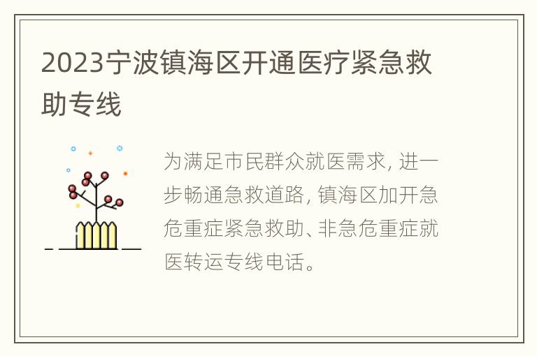 2023宁波镇海区开通医疗紧急救助专线