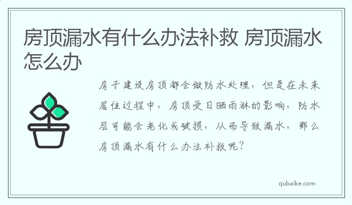 房顶漏水有什么办法补救 房顶漏水怎么办