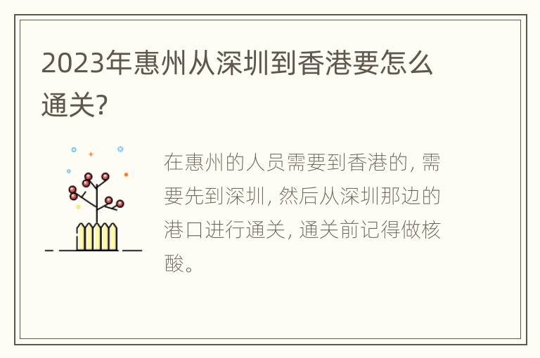 2023年惠州从深圳到香港要怎么通关？