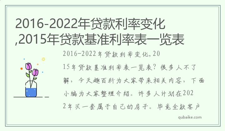 2016-2022年贷款利率变化,2015年贷款基准利率表一览表