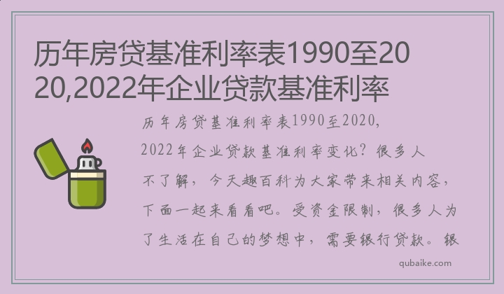 历年房贷基准利率表1990至2020,2022年企业贷款基准利率变化